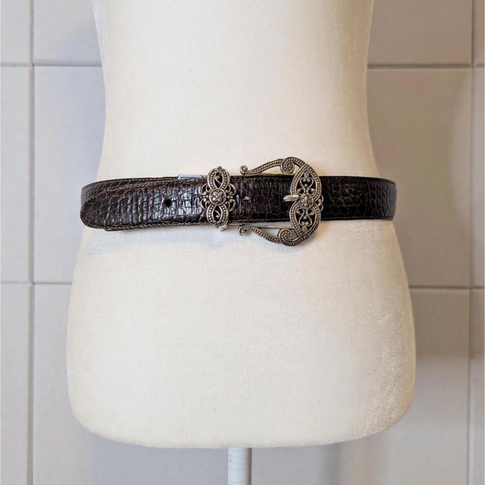 Vintage 90s Brighton croc embossed brown leather Western belt